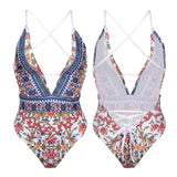 Sexy Backless One-piece Print Lace Up