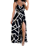 Fongt Spot 2024 Summer New Female Fashion Sexy Print Sling Medium Long Dress-Outfit