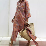 Fongt Explosion Autumn Five-Sleeve Striped Sides On Both Sides Of The Fork Shirt Dress Woman