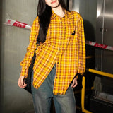 Fongt Plaid Shirt Female Spring New Dopamine Shirt Coat Loose Casual Vintage Couple Top-Outfit