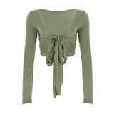 Fongt 2025 New Fashion Spice Girls Solid Color Sexy V Tie With Supple Short-Anxed Long-Sleeved Shirt Coat