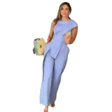 Fongt Summer New Round Collar Solid Color Irregular Sleeveless High Waist Casual One-Piece Pants-Outfit