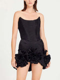 Cinde Wind Dress Women 2025 Spring And Summer New Temperament Elegant Breastless Three-Dimensional Flower Design Short