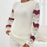 Fongt And Winter New Sweater Women's Knitted Stripes Hit The Hollow Sleeve Round Collar Coat