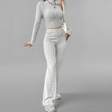 Fongt 2024 Autumn Suit New Women's Temperament Pure Color Slim Long Sleeve Bell Pants Fashion