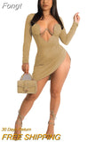 New Chic Black Corest Bodycon Mini Dress Fashion Womens Long Sleeve Side Slit Irregular Party Club Dresses Female