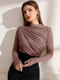 Fongt And Winter Small High-Collar Design Sense Draw With Long-Sleeved T-Shirt Top