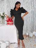 Fongt Hollow Slamwn Folding High-Waisted Banquet Event Evening Dress Dress Girl Dress