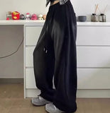 Logo Print Vintage Washed Baggy Sweatpants-Outfit