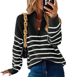 Fongt And Winter Women's Sweater Fashion Women's Long Sleeve Knit Zip Striped