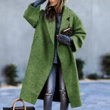 2023 Winter Women's Windbreaker Long Sleeve Long Button Lapel Coat Woolen Coat Casual Plaid Letter Printing Commuting Warmth-Outfit