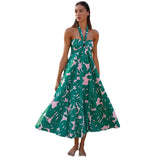 Fongt Summer Dress Hanging Neck Sleeveless Print A-Shaped Bohemian Long Dress Girl