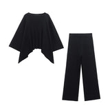 Fongt Asymmetrical V-Necked Collar Sweater High-Waisted Trousers Casual Knitting Set 2025 Spring Girl