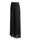 Fongt Temperament Round Piece Design Sense Tassel Hollow Out Embroidery High Waist Wide Leg Pants Spring 2024 New Straight Leg Pants-Outfit