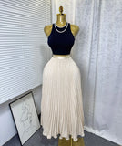 Fongt Fashion Folding Wave Half-Dress French Sweet High-Waisted A-Shaped Skirt Mid-Long Folds Skirt