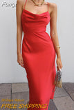Maxi Dress Women Satin Backless Pile Collar Spaghetti Strap Evening Sexy Elegant Party Outfits Floor Length y2k