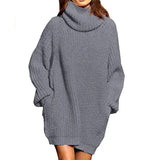 Fongt And Winter New Fashion Long Sleeve High Collar Pocket Long Dress Loose Sweater