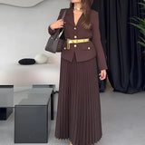 Fongt Women's Clothing 2025 Autumn New Button Suit Jacket 100-Folded Skirt Suit