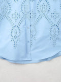 Women's Lapel Hollowed-Out Embroidery Long-Sleeved Single-Breasted Shirt 7969071-Outfit