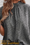 Vintage Leopard Print Shirt Elegant Summer Blouse Lace-Up Batwing Short Sleeve Loose Casual Stand Collar Fashion Tops