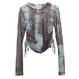 Fongt Collar Tie-Dye-Print Slim Long-Sleeved T-Shirt T-Shirt T-Shirt With Sunscreen 8159