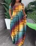 Summer New Women's Fashion Leisure Sexy Print Bare Shoulder Dress-Outfit