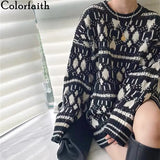 New 2021 Autumn Winter Women Sweaters Pullovers Fashionable Printed Oversized Vintage Jumpers Wild Lady Tops