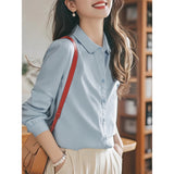Fongt 2025 New White Doll Collar Cotton White Shirt Female Long-Sleeved Student Basic Shirt Top