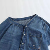 Spring Style Asymmetrical Shoulder-Length Loose Denim Shirt 9213021-Outfit
