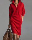 Fongt New Autumn Casual Button Collar Loose Straight Knitted Long Sweater Skirt