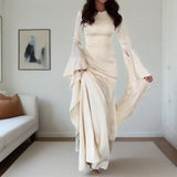 Fongt Summer New Round Collar Horn Sleeve Women's Sexy Dress Dress Dress