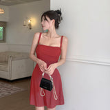 Show Chest A Dress Summer New Ins Gentle Lady Style Solid Color Short Skirt Girl-Outfit