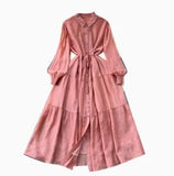Fongt Fashion Casual Long-Sleeved Shirt Dress Women Loose Tidive With Long Skirt 0515