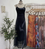 Sexy Tie-Dye Print Dress Waist Folded Folded Black Back Mesh Slings Long Skirt