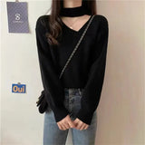Fongt Languid Wind Shows Thin Casual Solid Color Knitting Inside The 2024 New V-Collar Loose Lantern Sleeve Sweater Female-Outfit