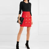 QUALITY Newest 2023 Runway Designer Skirt Women's Lion Buttons Tassel Wool Tweed Mini