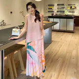 Fongt Folded Spring Half-Dress New Folded Print Japan-Korea Casual Dress High-Grade Small Scented Dress