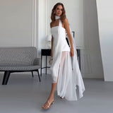 Fongt New Women's Wear Bra Sleeveless Mesh Splicing Temperament White Dress