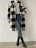 Fongt And Winter Buckle Collar Plush Lattice Coat Loose Temperament Commute Long Coat Woman