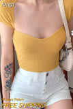 Top White Top Women Short Sleeve Tees Summer Clothes Slim Square Neck T-Shirt Knit Top Sexy Solid Streetwear Y2K Crop