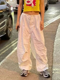 Cargo Pants Women Streetwear Fashion Overalls Big Pocket Patchwork Casual Pants Drawstring Low Waist Baggy Trouser