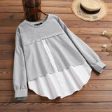ZANZEA Autumn Striped Blouse Women Long Sleeve Fake Two Pieces Shirt Casual Pullover Oversize Blusas Patchwork Top