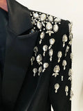 STREET Newest 2023 Designer Jacket Women's Double Breasted Rhinestone Diamonds Beaded Long Blazer