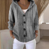 Fongt Sheintemu Spring/Autumn Hooded Long-Sleeved Button Sweater Cardigan