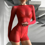Fongt Summer New Mesh Trousers Sexy Hot Girl Prints Tight Height Waist Jumpsuit