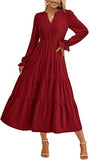 Fongt Autumn Long Dress Long Sleeve V-Neck Layered Lotle Leaves By The A-Line Cocktail Party