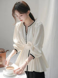 Fongt New Spring Unique Super-Looking Temperament Blouse High-End Feeling Small Fragrant Style White Denswear Shirt Woman