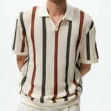 Fongt Men's Coarse Knitted Knitted Knitted Knitted Striped Slamming Knitting Casual Polo Shirt