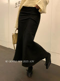 Fongt Xixi 2025 Winter French Temperament Clear Thin High-Waist Wool Hairy Skirt With Hip Fishtail Skirt 85325