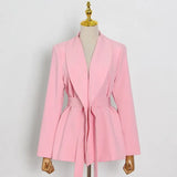 Elegant White Blazer For Women Notched Long Sleeve Tunic Sashes Solid Minimalist Blazers Female Fashion New